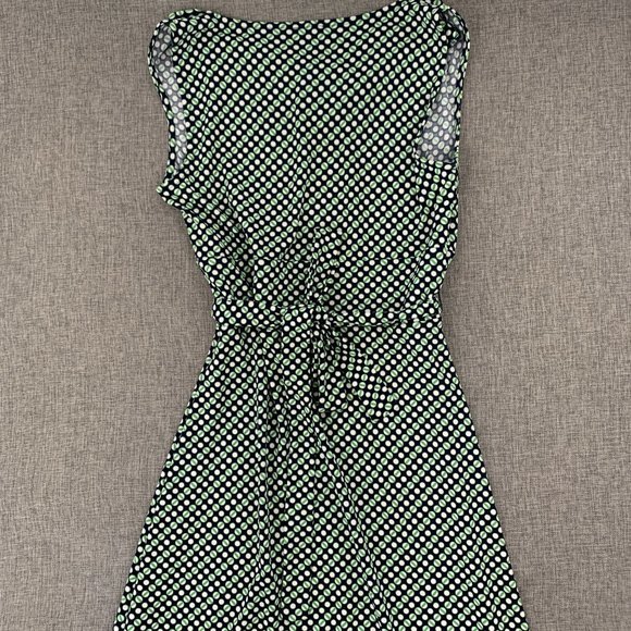 Talbots Belted Sheath Dress Sleeveless Green Black White XS Round Neck Comfort - Picture 7 of 12